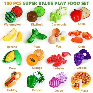 100 Pcs Play Food Set for Kids Age 1-3 Ideal for Learning