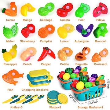 100 Pcs Play Food Set for Kids Age 1-3 Ideal for Learning