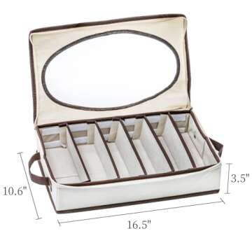 Hiceeden Silverware Organizer with Zipper Lid, 16.5"×10.6"×3.5" Flatware Storage Box with Adjustable Dividers and Handles, Portable Cutlery Holder Utensil Case for Spoon, Fork, Knife, 6 Compartment