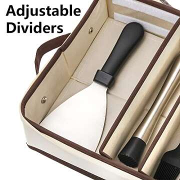 Hiceeden Silverware Organizer with Zipper Lid, 16.5"×10.6"×3.5" Flatware Storage Box with Adjustable Dividers and Handles, Portable Cutlery Holder Utensil Case for Spoon, Fork, Knife, 6 Compartment