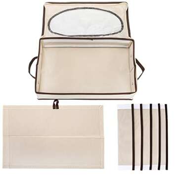 Hiceeden Silverware Organizer with Zipper Lid, 16.5"×10.6"×3.5" Flatware Storage Box with Adjustable Dividers and Handles, Portable Cutlery Holder Utensil Case for Spoon, Fork, Knife, 6 Compartment