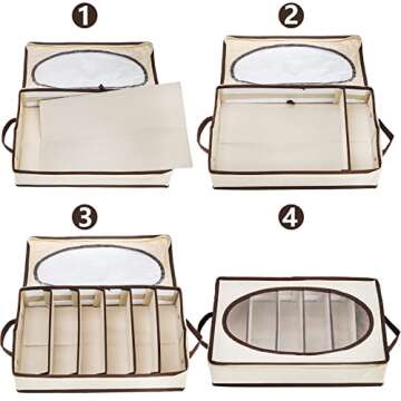 Hiceeden Silverware Organizer with Zipper Lid, 16.5"×10.6"×3.5" Flatware Storage Box with Adjustable Dividers and Handles, Portable Cutlery Holder Utensil Case for Spoon, Fork, Knife, 6 Compartment