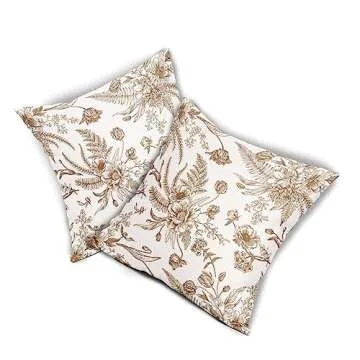 Brown and White Flowers Pillow Covers 2 Packs 18x18 Inch Vintage Brown Flowers Throw Pillowcase Cotton Linen Decorative Morden Floral Outdoor Cushion Cover for Patio Sofa Bedroom Indoor Outdoor Party