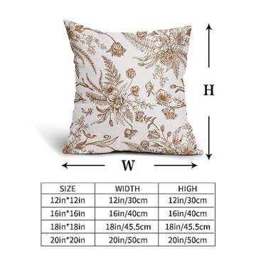 Brown and White Flowers Pillow Covers 2 Packs 18x18 Inch Vintage Brown Flowers Throw Pillowcase Cotton Linen Decorative Morden Floral Outdoor Cushion Cover for Patio Sofa Bedroom Indoor Outdoor Party