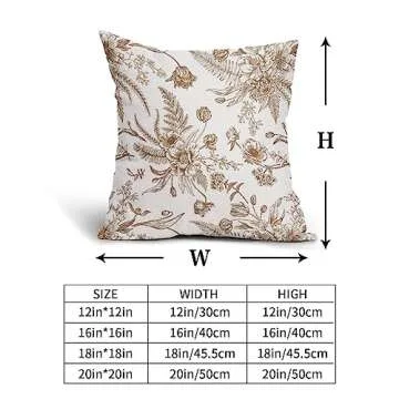 Brown and White Flowers Pillow Covers 2 Packs 18x18 Inch Vintage Brown Flowers Throw Pillowcase Cotton Linen Decorative Morden Floral Outdoor Cushion Cover for Patio Sofa Bedroom Indoor Outdoor Party