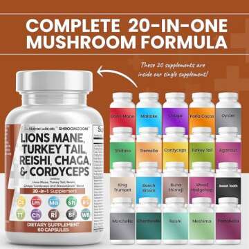 Clean Nutraceuticals Lions Mane 20in1 Mushroom Supplement with Turkey Tail Reishi Cordyceps Chaga Maitake Meshima Poria Cocos Shiitake Oyster Porcini Enoki - Pack