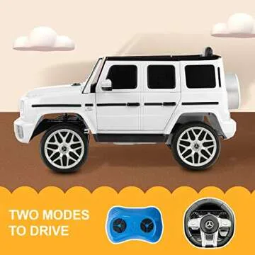 Uenjoy 12V Licensed Mercedes-Benz G63 Kids Ride On Car Electric Cars Motorized Vehicles for Girls,Boys, with Remote Control, Music, Horn, Spring Suspension, Safety Lock, LED Light,AUX, White