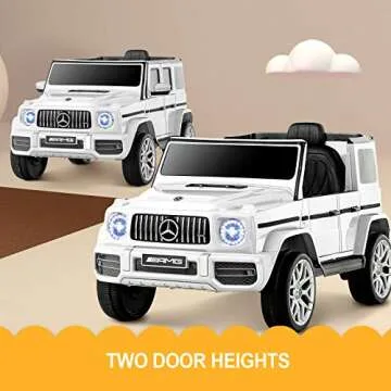 Uenjoy 12V Licensed Mercedes-Benz G63 Kids Ride On Car Electric Cars Motorized Vehicles for Girls,Boys, with Remote Control, Music, Horn, Spring Suspension, Safety Lock, LED Light,AUX, White