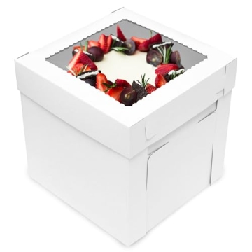 ZFBB101 Cake Boxes with Window 25pk 8in x 8in x 8in White Bakery Boxes, Disposable Cake Containers, ...