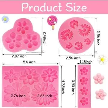 4Pcs Large Daisy Flower Silicone Molds Chrysanthemum Silicone Molds Small Flower Shapes Fondant Cake Chocolate Molds Polymer Clay Resin Mold for Cake Decoration Candy Ice Cube Wax Making DIY Craft