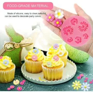 4Pcs Large Daisy Flower Silicone Molds Chrysanthemum Silicone Molds Small Flower Shapes Fondant Cake Chocolate Molds Polymer Clay Resin Mold for Cake Decoration Candy Ice Cube Wax Making DIY Craft