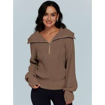 LILLUSORY Women's Half Zip Pullover Cotton Sweatshirts 2023 Casual Sweaters V Neck Knit Tops for Teen Girls Winter Clothing Khaki