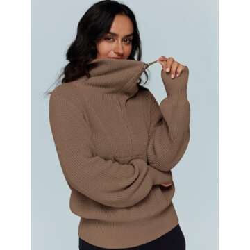 LILLUSORY Women's Half Zip Pullover Cotton Sweatshirts 2023 Casual Sweaters V Neck Knit Tops for Teen Girls Winter Clothing Khaki