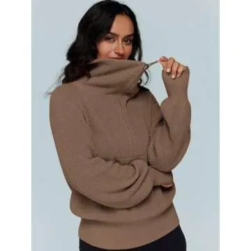 LILLUSORY Women's Half Zip Pullover Cotton Sweatshirts 2023 Casual Sweaters V Neck Knit Tops for Teen Girls Winter Clothing Khaki