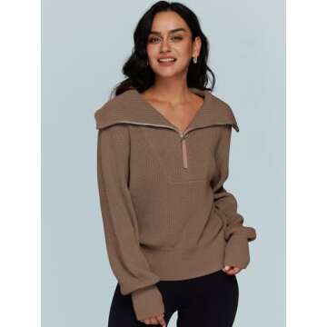 LILLUSORY Women's Half Zip Pullover Cotton Sweatshirts 2023 Casual Sweaters V Neck Knit Tops for Teen Girls Winter Clothing Khaki