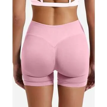 YEOREO Women Workout Gym Impact Shorts Elieen Hidden Scrunch Butt Lifting Mid Low Waist 3.6"/4.5"/6" Seamless Shorts Pink M