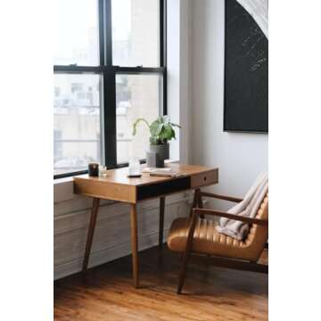 Nathan James Parker Modern Home Office Writing, Computer or Laptop Desk with Open Storage Cubby and Small Drawer, Walnut