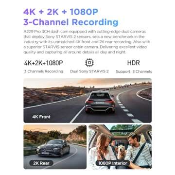 VIOFO A229 Pro 3 Channel 4K HDR Dash Cam, Dual STARVIS 2 Sensors IMX678 & IMX675, 4K+2K+1080P Front ...