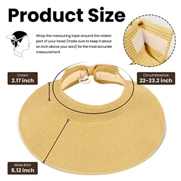 Stylish Packable Straw Sun Visor Hat for Women UPF 50+