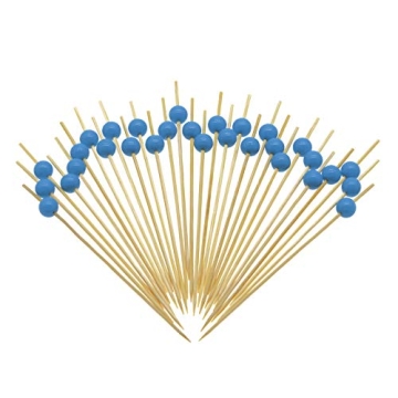 Minisland Sky Blue Pearl Cocktail Picks, 4.7 Inch Long Bamboo Fancy Toothpicks for Appetizers, Decor...