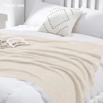 CozeCube Beige Throw Blanket - Cozy & Stylish Knit Throw