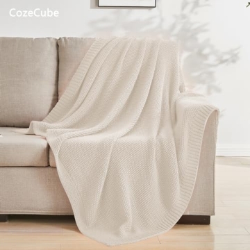 CozeCube Beige Throw Blanket - Cozy & Stylish Knit Throw