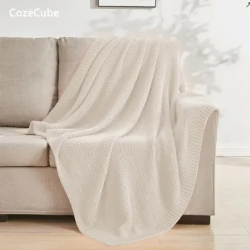 CozeCube Beige Throw Blanket - Cozy & Stylish Knit Throw