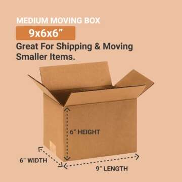 AVIDITI Small Shipping Boxes, 9"L x 6"W x 6"H (25-Pack) Heavy Duty Corrugated Cardboard Boxes for Pa...