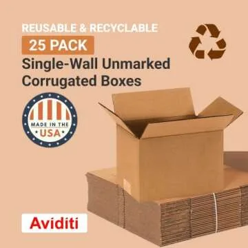 AVIDITI Small Shipping Boxes, 9"L x 6"W x 6"H (25-Pack) Heavy Duty Corrugated Cardboard Boxes for Packing, Moving & Storage, Strong Wholesale Bulk Boxes for Home or Business