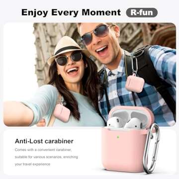 R-fun Compatible with AirPods Case Cover, Soft Silicone Protective Cover with Keychain for Women Men Compatible with Apple AirPods 2nd 1st Generation Charging Case, Front LED Visible,Pink Sand