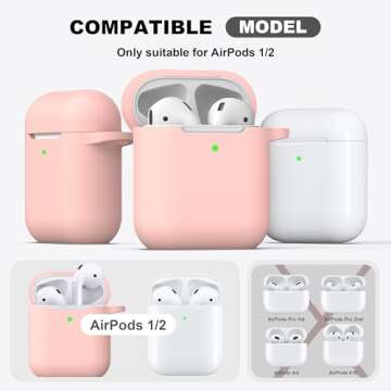 R-fun Compatible with AirPods Case Cover, Soft Silicone Protective Cover with Keychain for Women Men Compatible with Apple AirPods 2nd 1st Generation Charging Case, Front LED Visible,Pink Sand