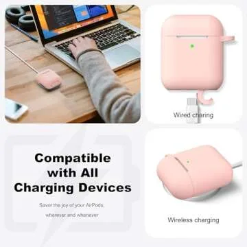 R-fun Compatible with AirPods Case Cover, Soft Silicone Protective Cover with Keychain for Women Men Compatible with Apple AirPods 2nd 1st Generation Charging Case, Front LED Visible,Pink Sand