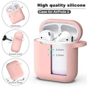 R-fun Compatible with AirPods Case Cover, Soft Silicone Protective Cover with Keychain for Women Men Compatible with Apple AirPods 2nd 1st Generation Charging Case, Front LED Visible,Pink Sand