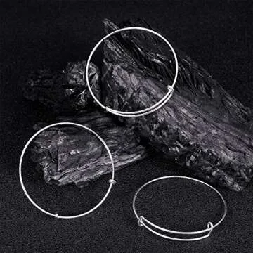 Hicarer 30 Pieces Expandable Bangle Bracelets Adjustable Silver Bracelets Wire Bangles for Jewelry Making DIY Gift Crafts