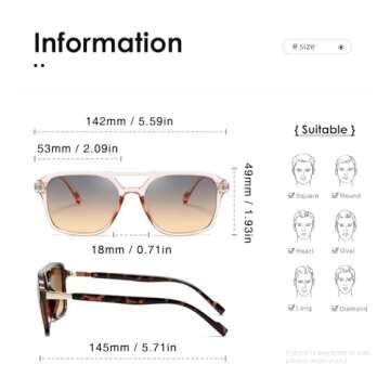 kimorn Sunglasses Womens Men Trendy Retro Sun Glasses Rectangle Frame Shades K1649 (Tortoiseshell +Pink)