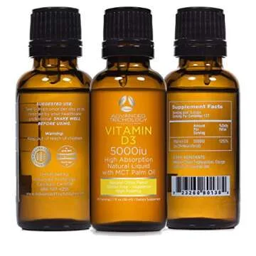 Advanced Trichology Vegetarian Liquid Vitamin D3-5000 iu High Absorption - 1000 iu per Drop - 6 Month Supply - Gluten Free 365 VIT D