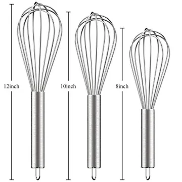 Ouddy Stainless Steel Whisk Set 8"+10"+12", Kitchen Whisk Balloon Whisks for Cooking Egg Beater Wire Wisk Wisking Tool for Blending Whisking Beating Stirring Baking