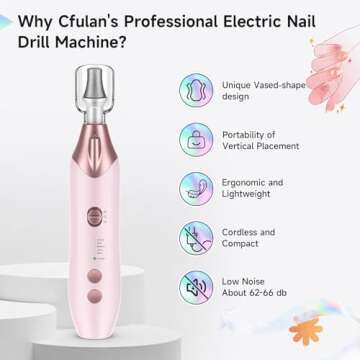 Electric Nail Drill Set, 10 in 1 Professional Manicure Pedicure Kit Cordless Pedicure Tools, 5 Speed Rechargeable Hand Foot Care Nail Drill Toenail Grinder for Thick Nail Grind Trim Women Men-Pink