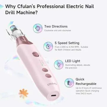 Electric Nail Drill Set, 10 in 1 Professional Manicure Pedicure Kit Cordless Pedicure Tools, 5 Speed Rechargeable Hand Foot Care Nail Drill Toenail Grinder for Thick Nail Grind Trim Women Men-Pink