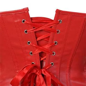 Arplvf Steampunk Corset Red Faux Leather Corset Plus Size Zipper Corset For Women Red Leather Bustier Top Large