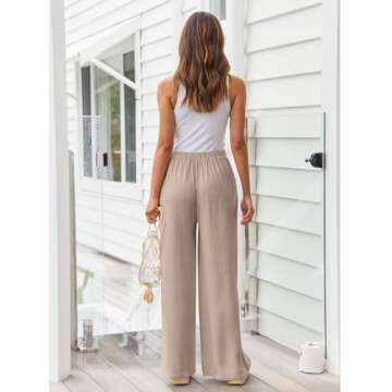 LILLUSORY Linen Wide Leg Pants Womens Palazzo Flowy Beach Vacation 2025 Summer Spring Fashion Outfits Clothes Clothing Trendy Skirt Cruise High Waisted Bohemian Travel Trousers with Pockets