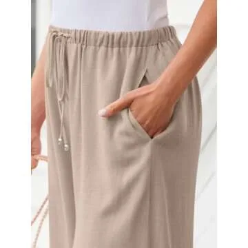 LILLUSORY Linen Wide Leg Pants Womens Palazzo Flowy Beach Vacation 2025 Summer Spring Fashion Outfits Clothes Clothing Trendy Skirt Cruise High Waisted Bohemian Travel Trousers with Pockets
