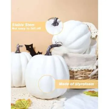 vensovo 6 Inch Large Pumpkins for Decorating - 4PCS Big White Foam Decorative Artificial Pumpkins for Fall Decor, Paintable, Perfect for Halloween, Thanksgiving Table Decor…