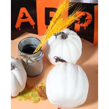 vensovo 6 Inch Large Pumpkins for Decorating - 4PCS Big White Foam Decorative Artificial Pumpkins for Fall Decor, Paintable, Perfect for Halloween, Thanksgiving Table Decor…