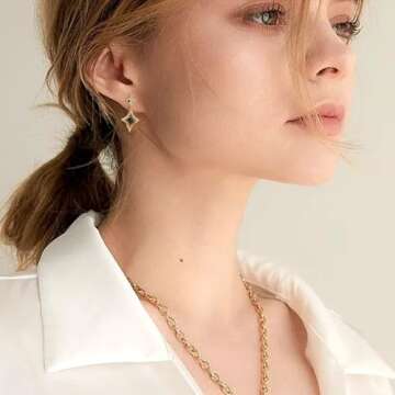 Sonateomber Sparkly Gold Star Drop Earrings for Women