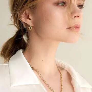 Sonateomber Sparkly Gold Star Drop Earrings for Women