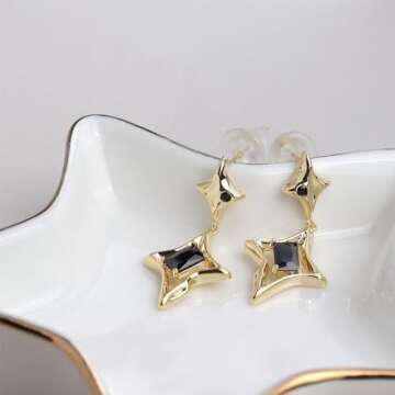 Sonateomber Sparkly Gold Star Drop Earrings for Women