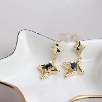 Sonateomber Sparkly Gold Star Drop Earrings for Women