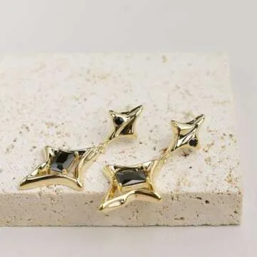 Sonateomber Sparkly Gold Star Drop Earrings for Women