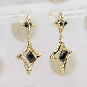 Sonateomber Sparkly Gold Star Drop Earrings for Women